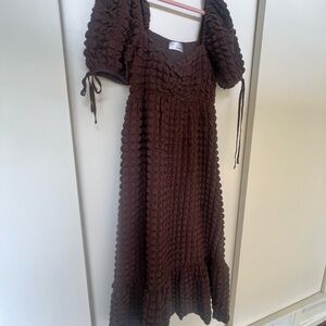 Brown Puff Sleeve Midi Dress Small/Medium